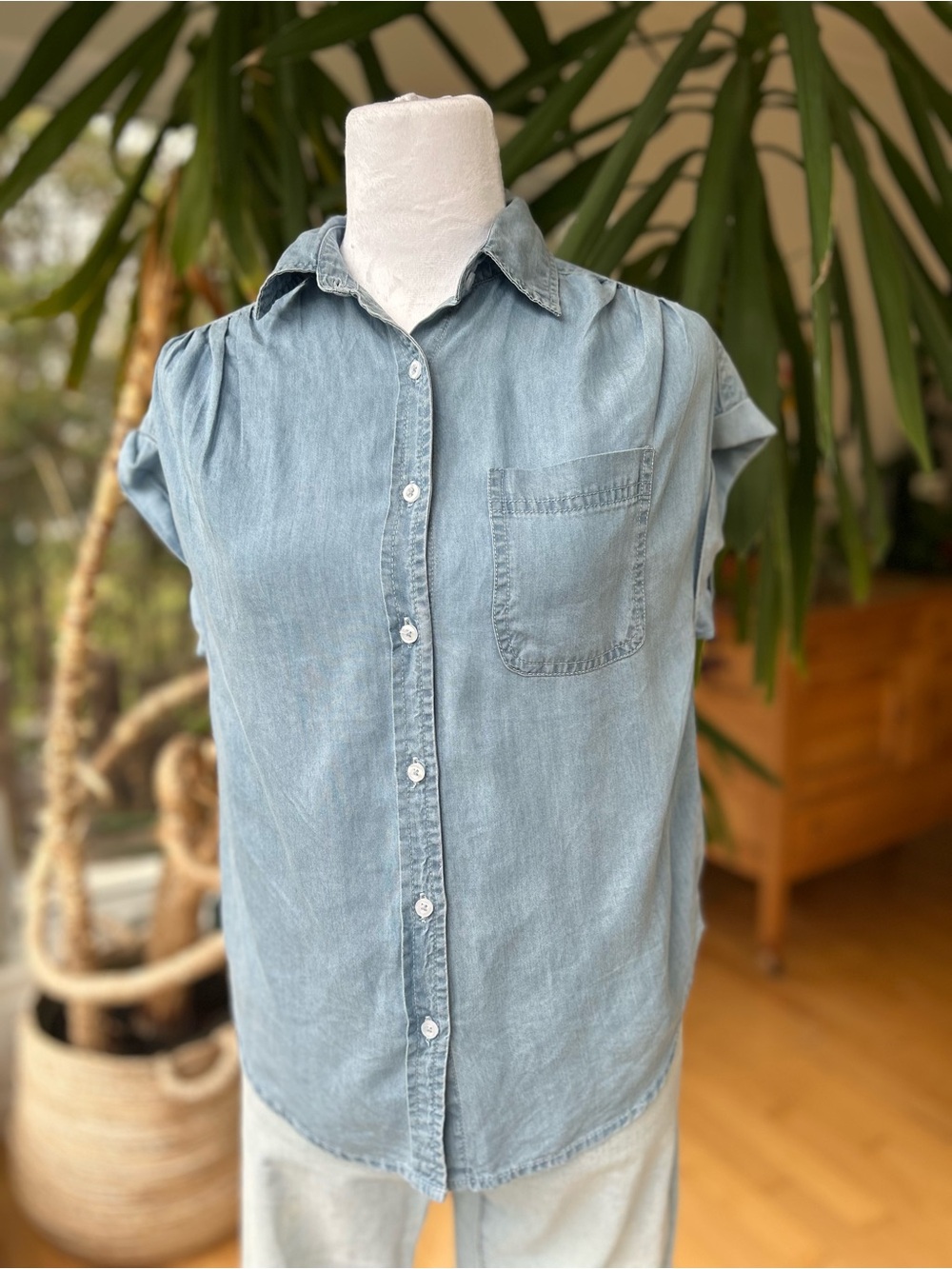 Japna Light Blue Denim Button-Front Women’s Shirt